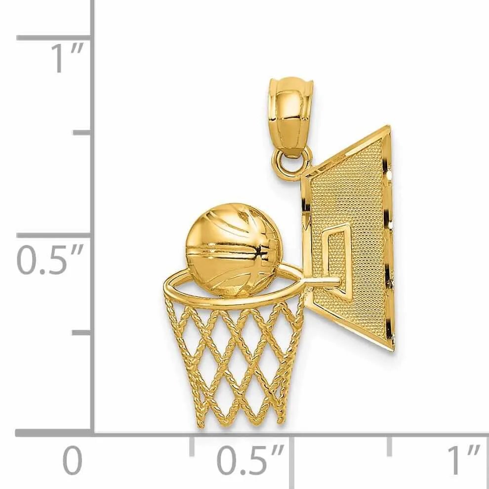 14 Yellow Gold Basketball and Net Charm Pendant