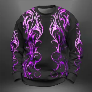 3D Graphic Totem Men's Designer Golf Pullover Sweatshirt - Blue & Purple Crew Neck Spring & Fall Hoodie