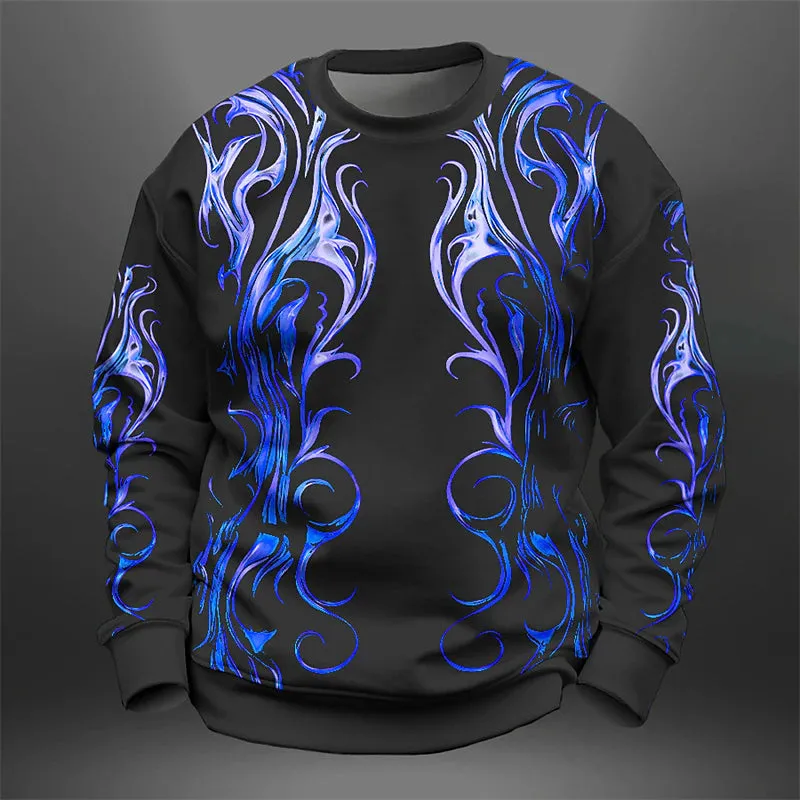 3D Graphic Totem Men's Designer Golf Pullover Sweatshirt - Blue & Purple Crew Neck Spring & Fall Hoodie