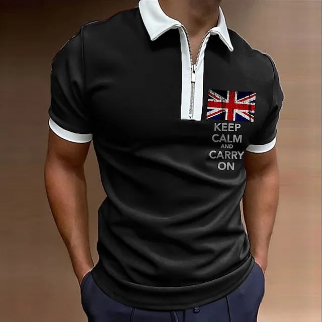 3D National Flag Men's Polo Shirt with Zipper Detail