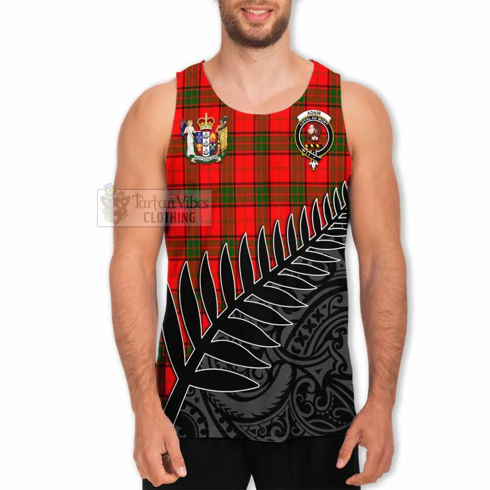 Adair Crest Tartan Men's Tank Top with New Zealand Silver Fern Half Style