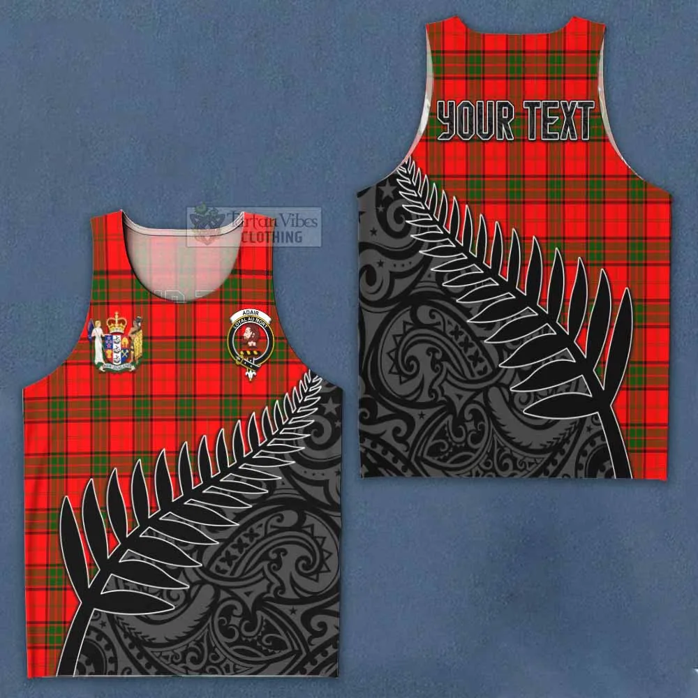 Adair Crest Tartan Men's Tank Top with New Zealand Silver Fern Half Style