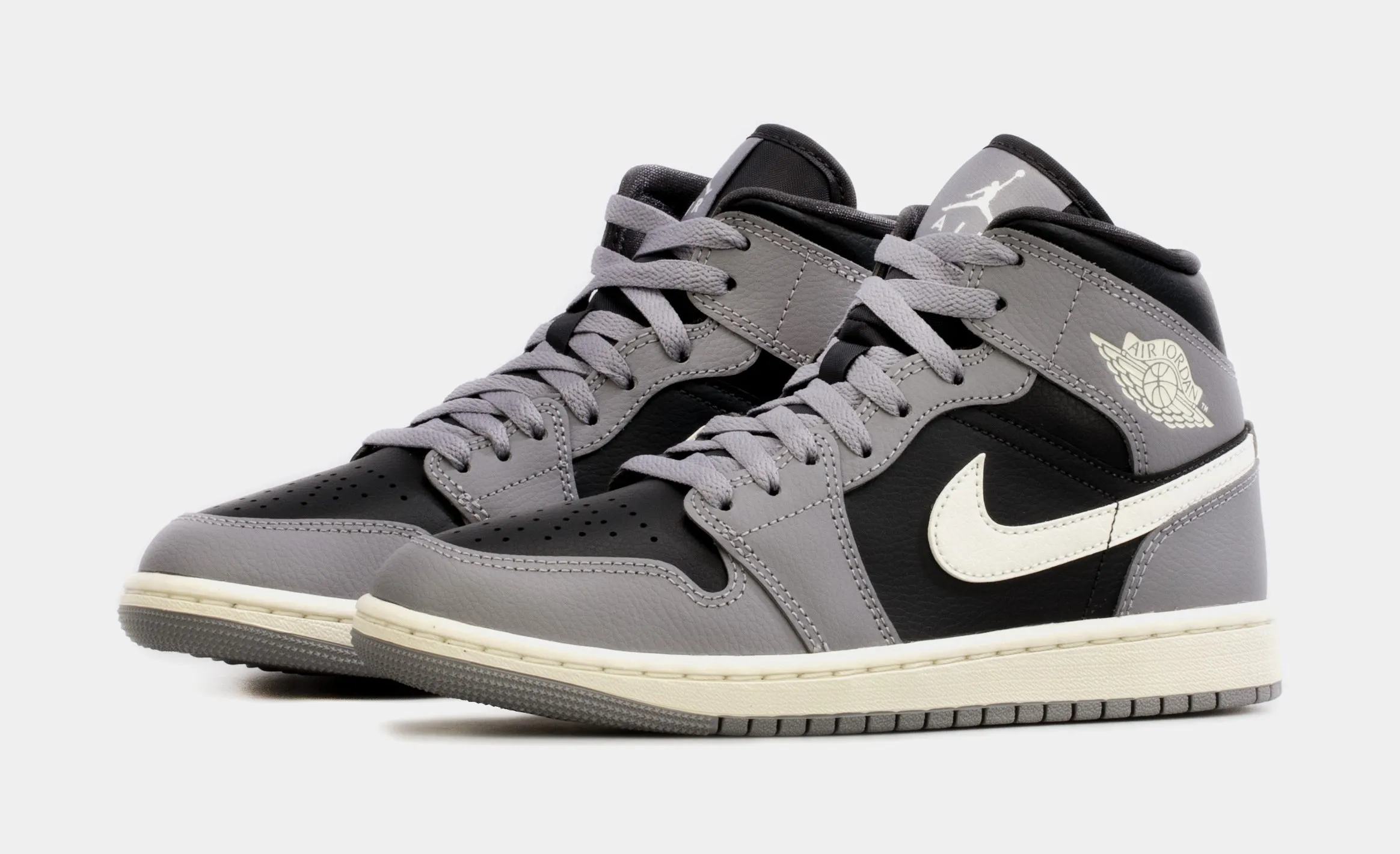 Air Jordan 1 Mid Cement Grey Womens Lifestyle Shoes (Grey/Black)