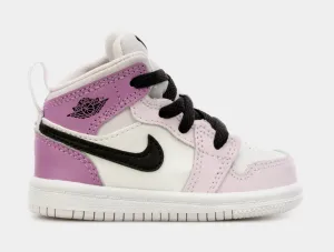 Air Jordan 1 Retro Mid Barely Grape Infant Toddler Lifestyle Shoes (White/Purple)