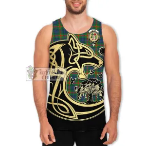 Aiton Tartan Men's Tank Top with Family Crest Celtic Wolf Style