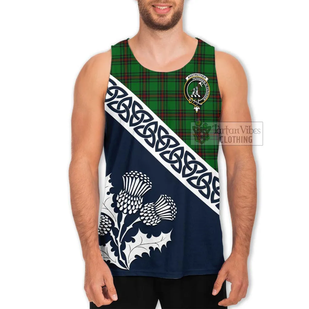 Anstruther Tartan Men's Tank Top Featuring Thistle and Scotland Map