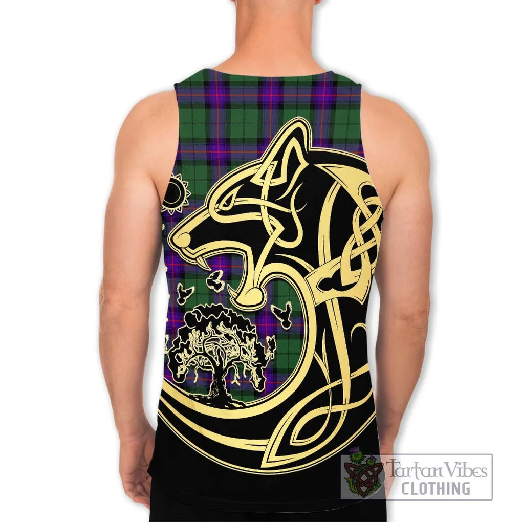 Armstrong Modern Tartan Men's Tank Top with Family Crest Celtic Wolf Style