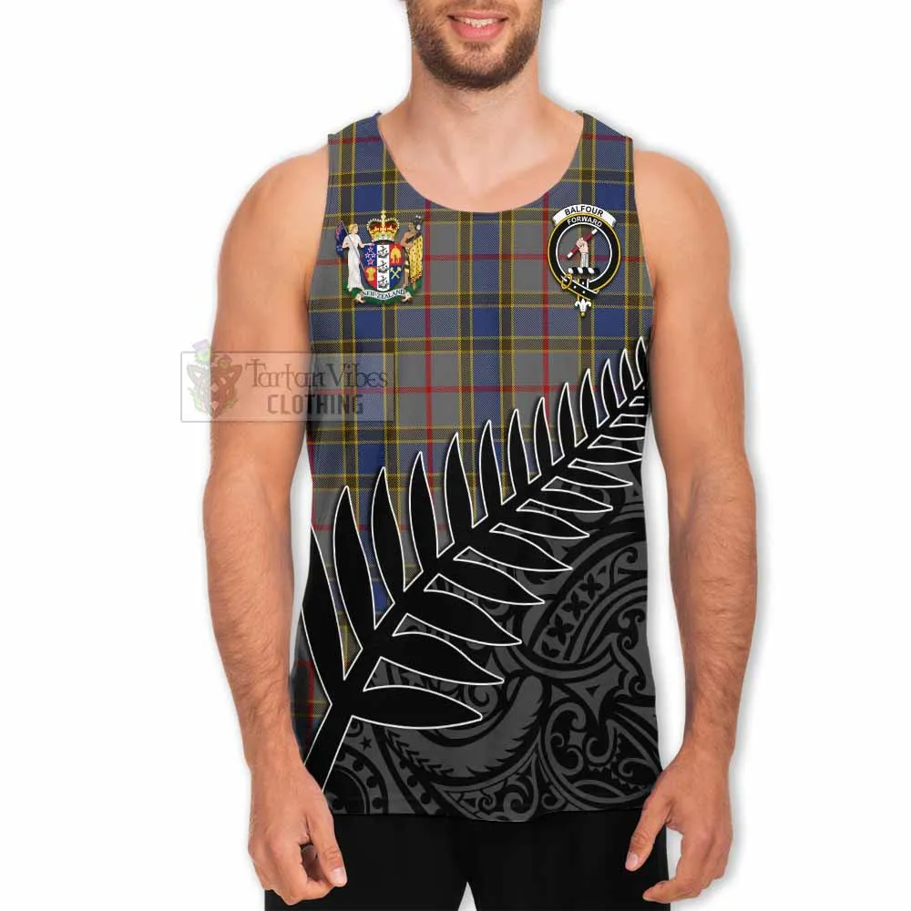 Balfour Crest Tartan Men's Tank Top with New Zealand Silver Fern Half Style