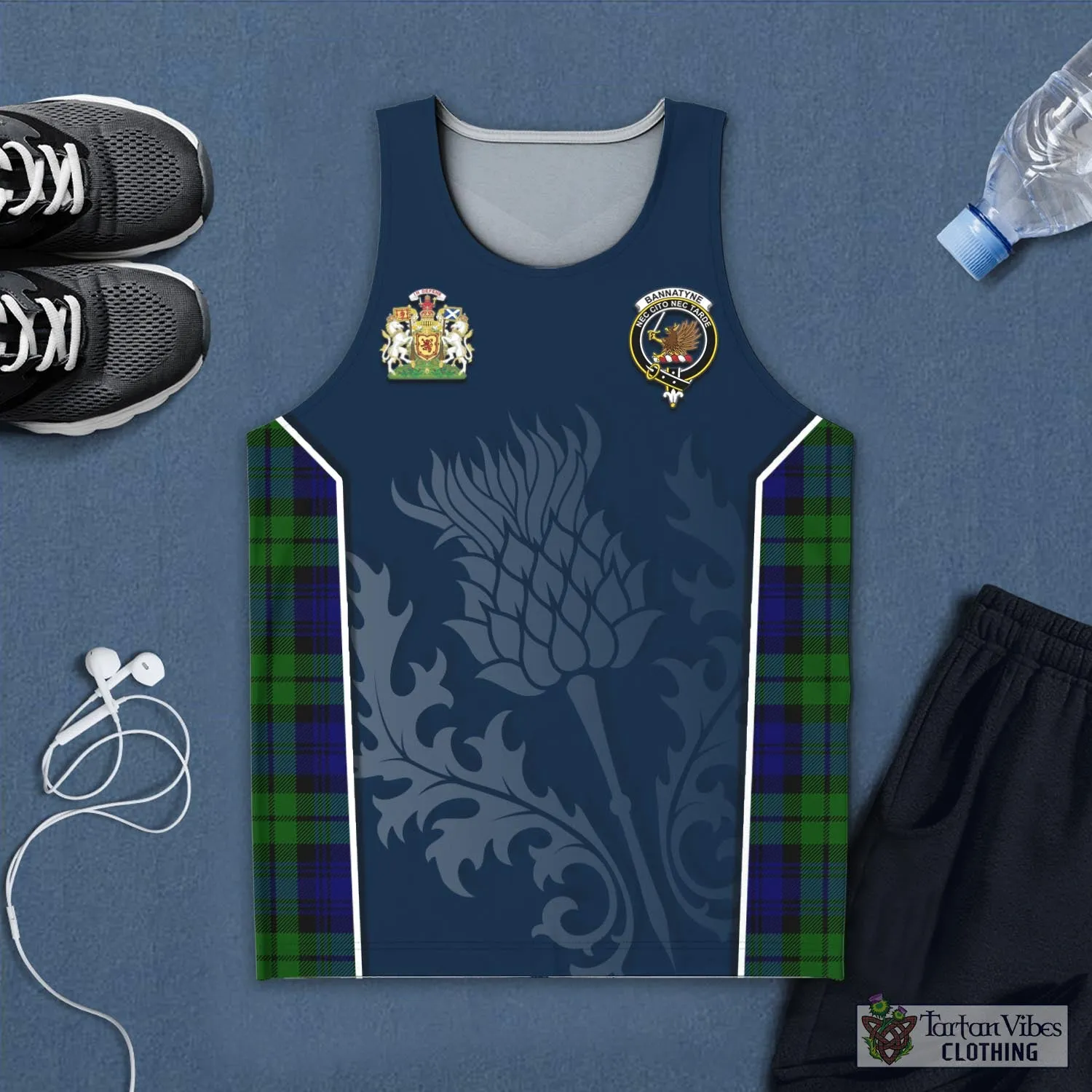 Bannatyne Tartan Men's Tanks Top with Family Crest and Scottish Thistle Vibes Sport Style