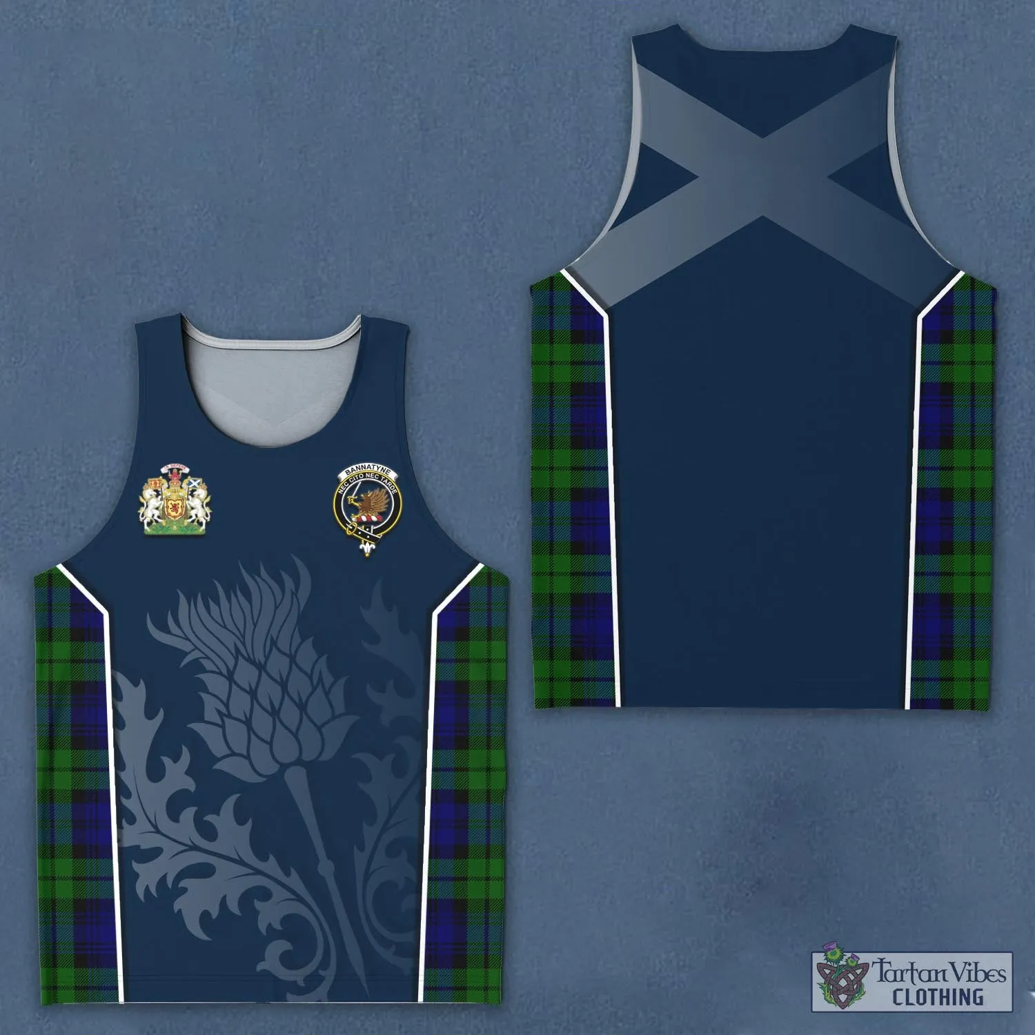 Bannatyne Tartan Men's Tanks Top with Family Crest and Scottish Thistle Vibes Sport Style