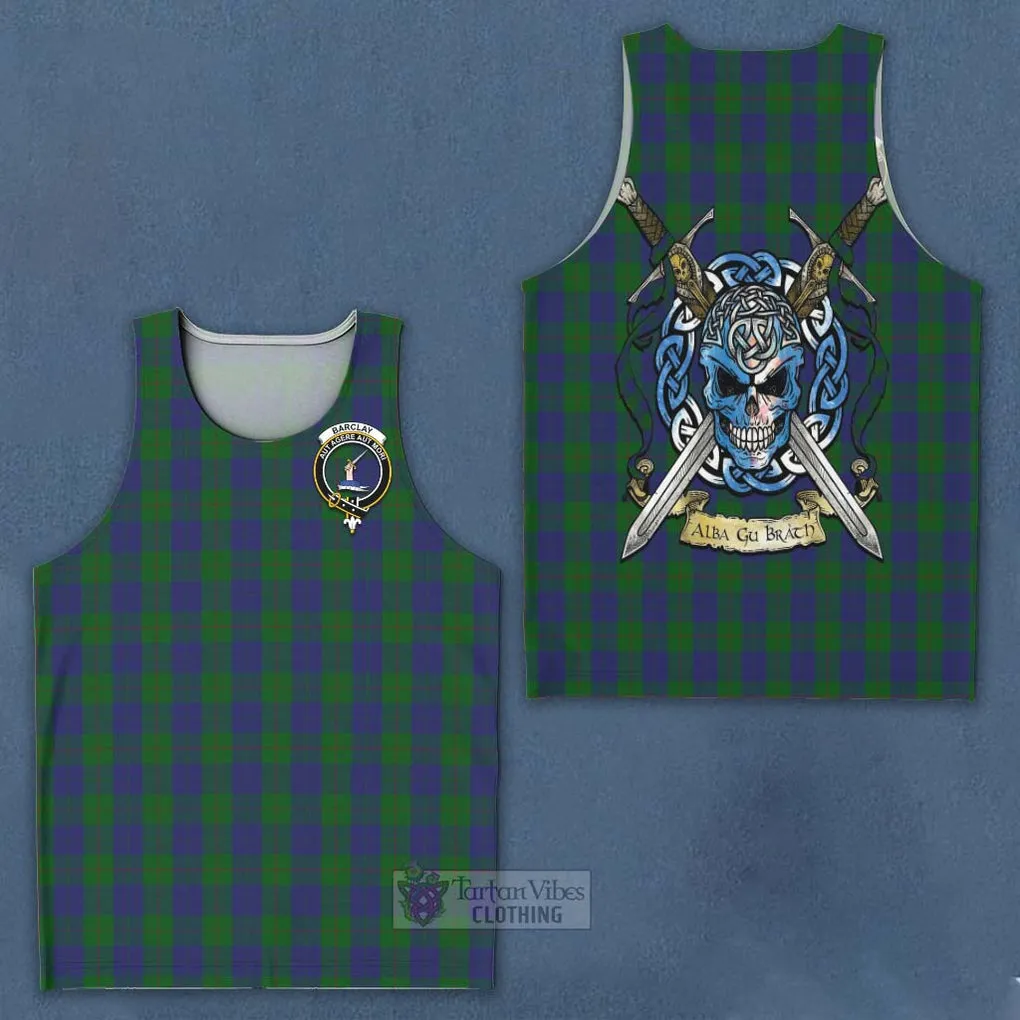 Barclay Tartan Men's Tank Top with Family Crest Celtic Skull Style