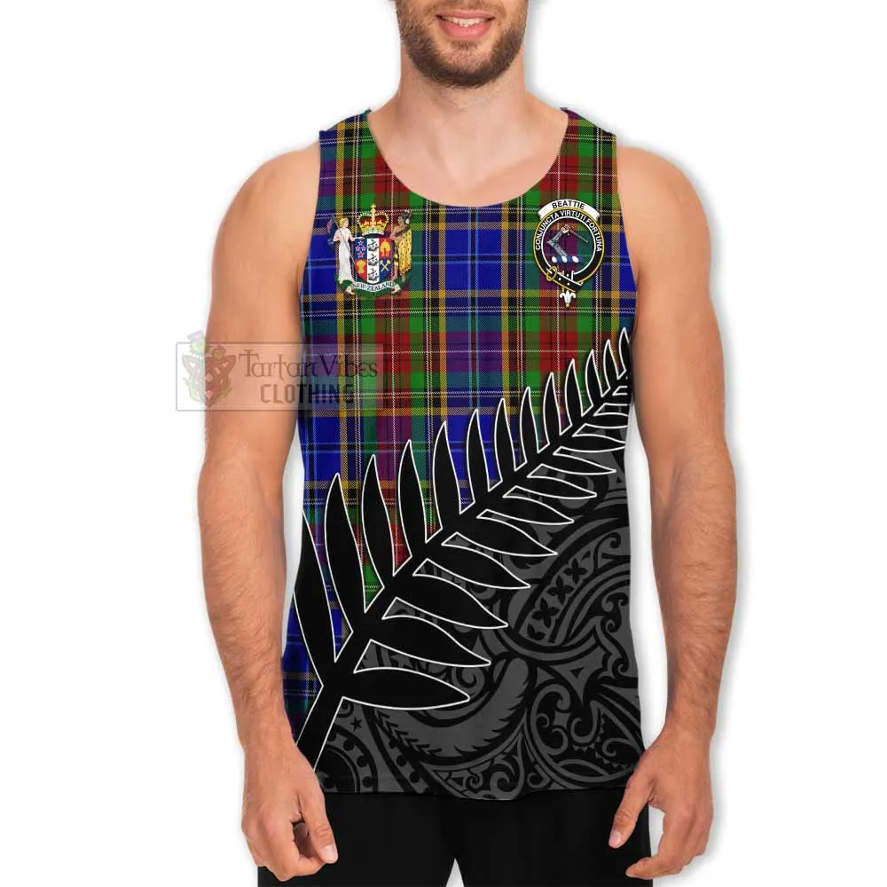 Beattie (Beatty) Crest Tartan Men's Tank Top with New Zealand Silver Fern Half Style