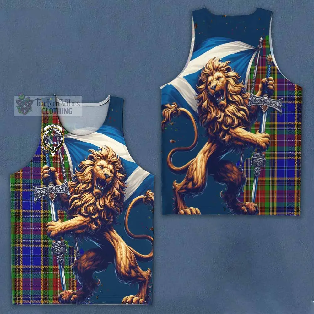 Beattie (Beatty) Tartan Family Crest Men's Tank Top with Scottish Majestic Lion