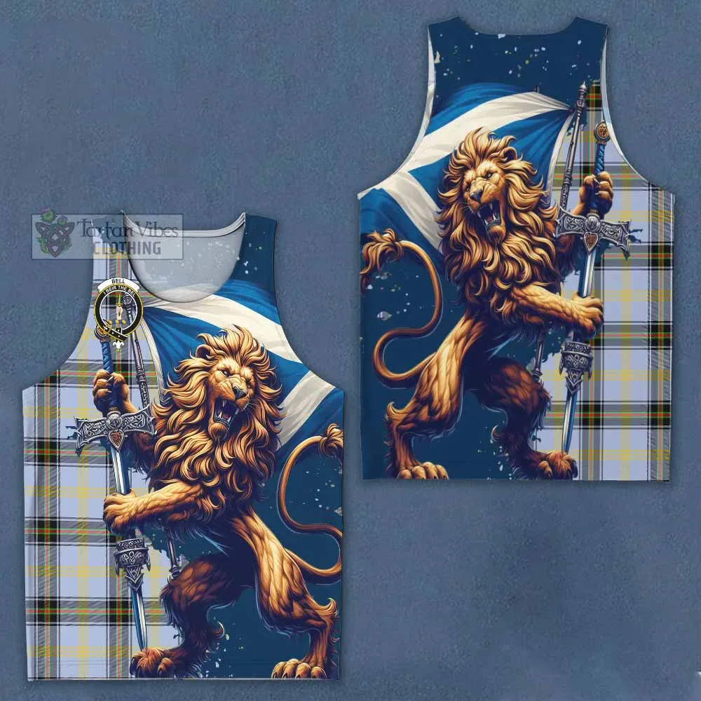 Bell Tartan Family Crest Men's Tank Top with Scottish Majestic Lion