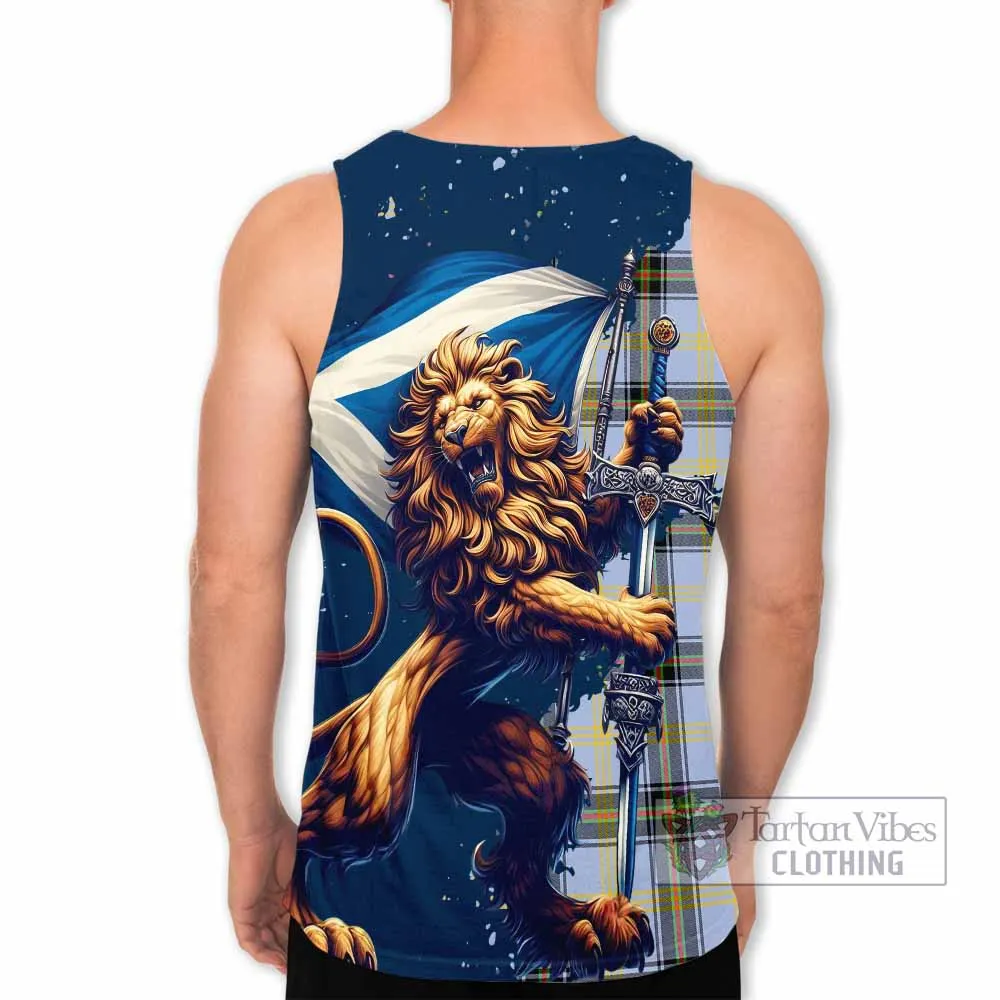 Bell Tartan Family Crest Men's Tank Top with Scottish Majestic Lion