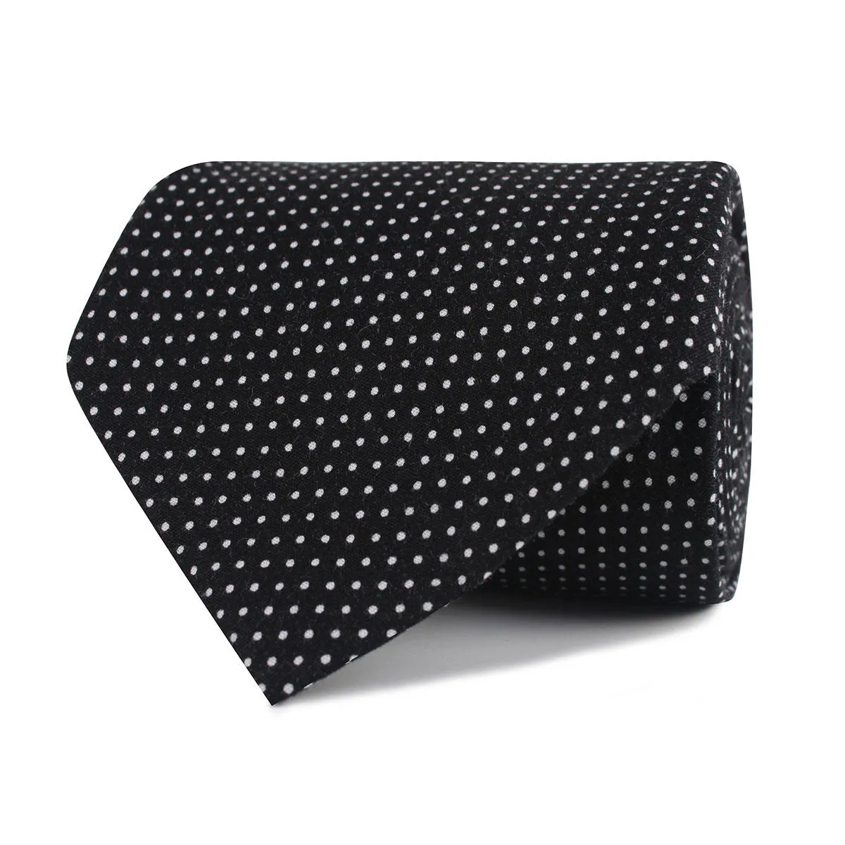 Black Cotton with White Mini Polka Dots Necktie