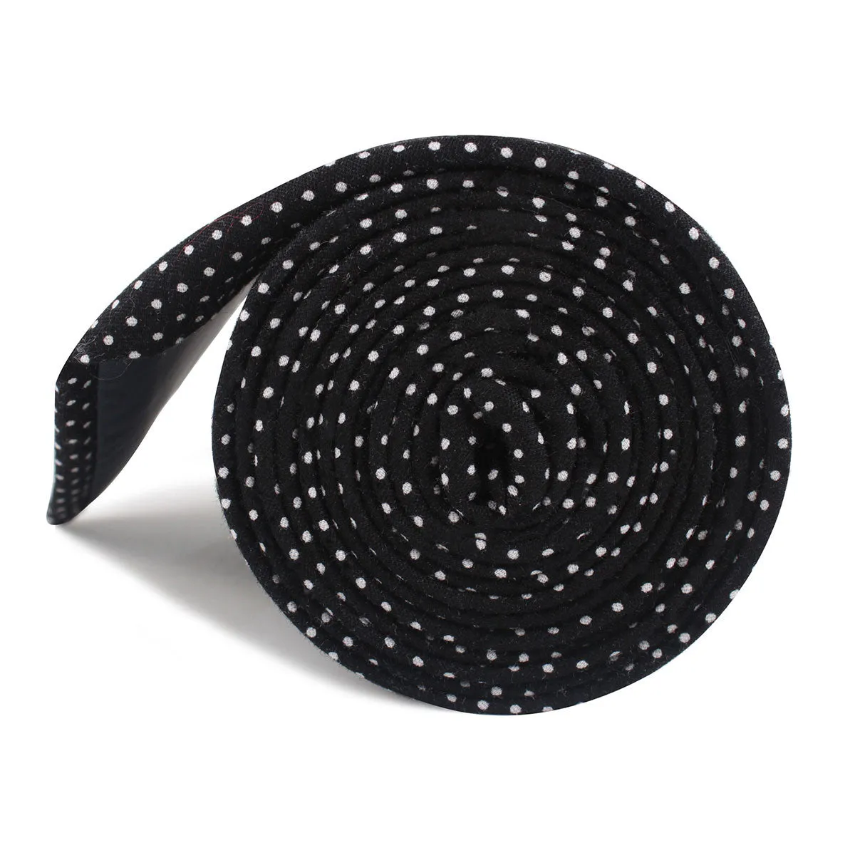 Black Cotton with White Mini Polka Dots Necktie