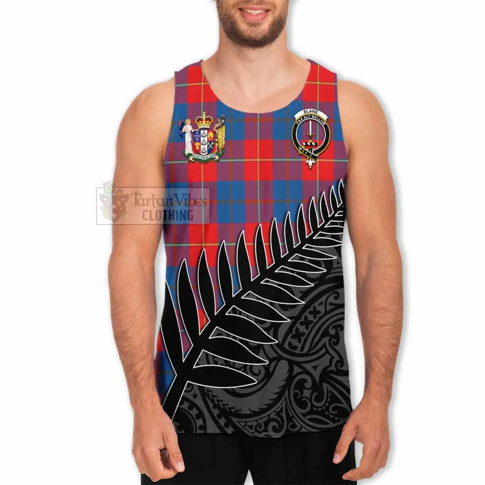 Blane Crest Tartan Men's Tank Top with New Zealand Silver Fern Half Style