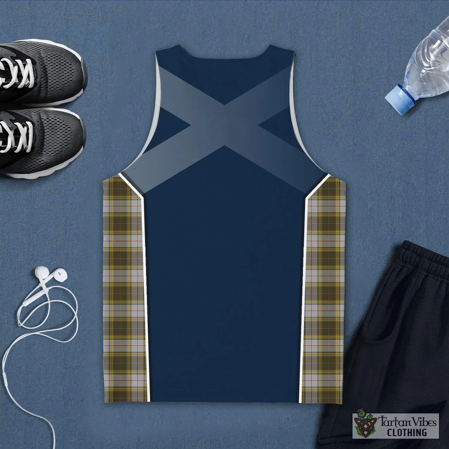 Buchanan Dress Tartan Men's Tanks Top with Family Crest and Scottish Thistle Vibes Sport Style