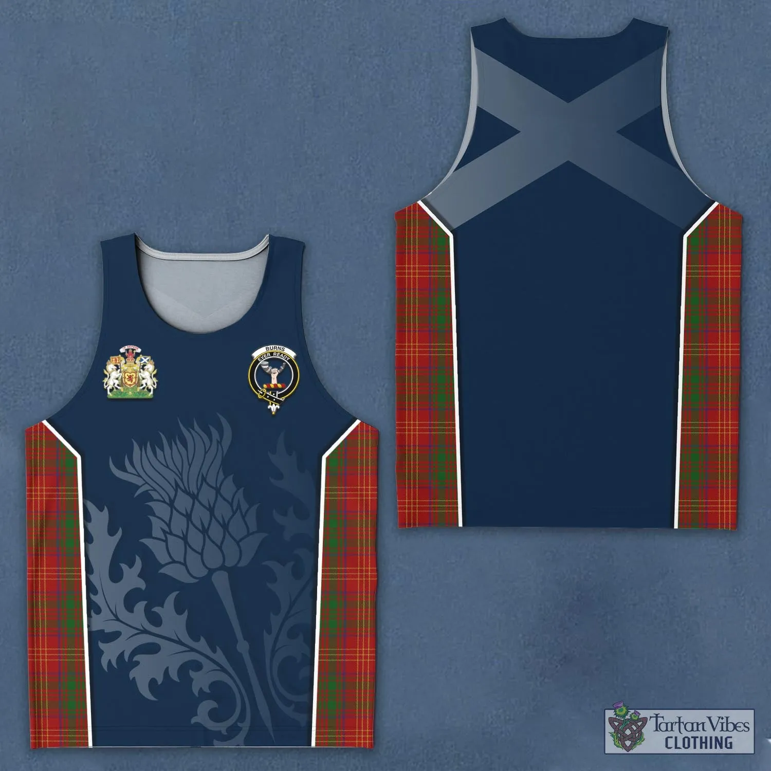 Burns Tartan Men's Tanks Top with Family Crest and Scottish Thistle Vibes Sport Style