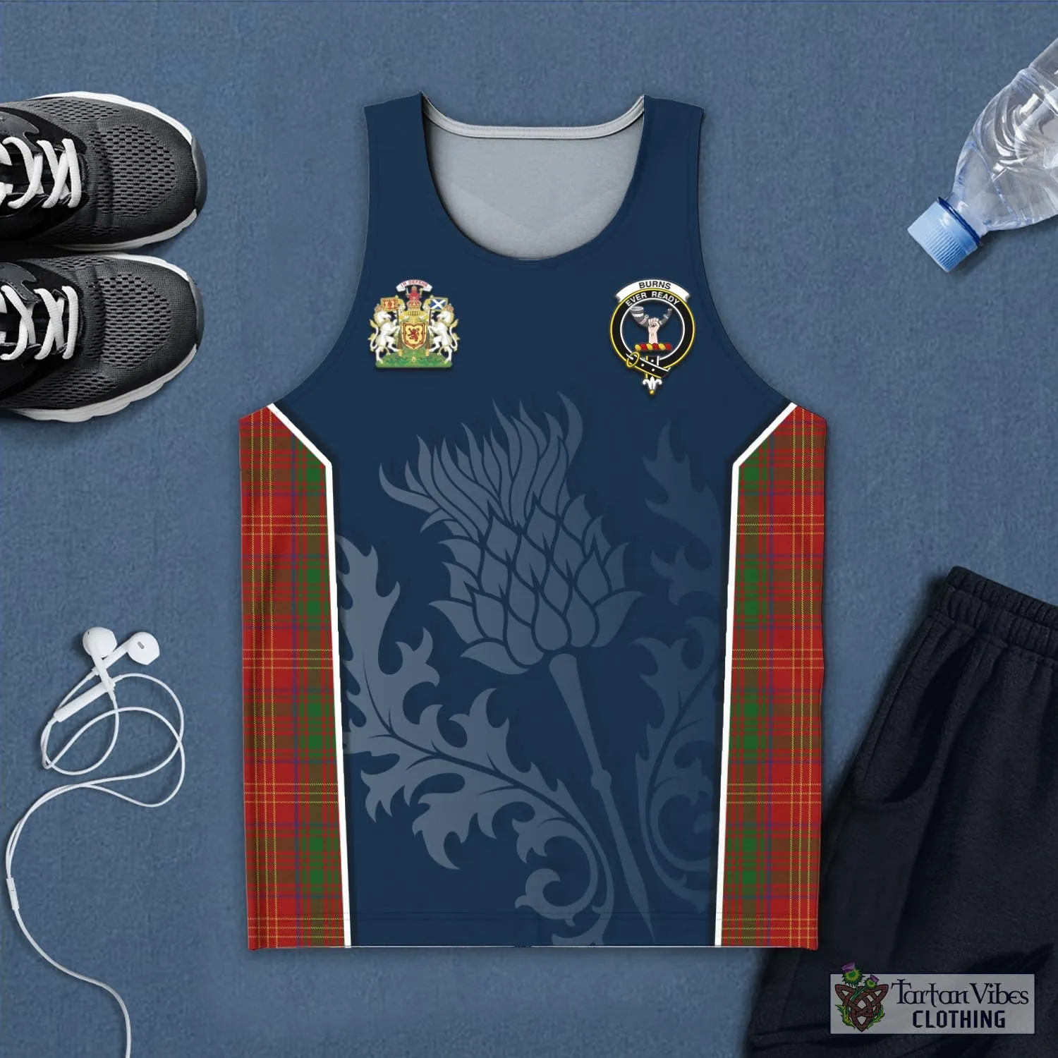 Burns Tartan Men's Tanks Top with Family Crest and Scottish Thistle Vibes Sport Style