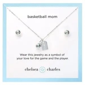 CC Sport Basketball Mom Double Charm Necklace and Earring Gift Set