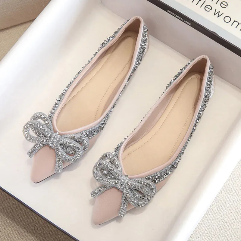 Cilool Rhinestone  Casual Comfort Dressy Flats For Wedding Bling Diamonds Bridal Shoes