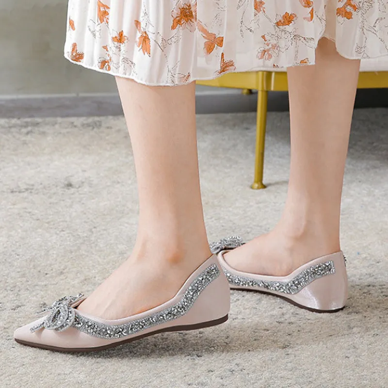 Cilool Rhinestone  Casual Comfort Dressy Flats For Wedding Bling Diamonds Bridal Shoes