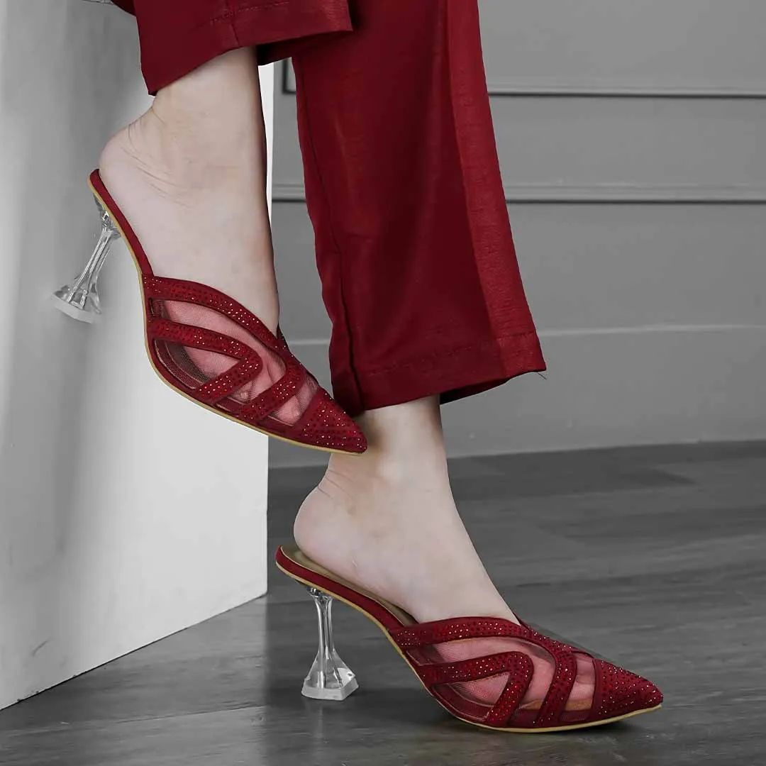 Crystal Sheen Heels Maroon