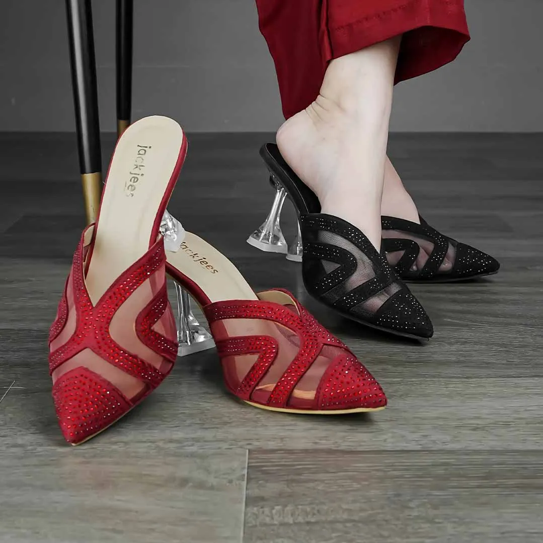 Crystal Sheen Heels Maroon