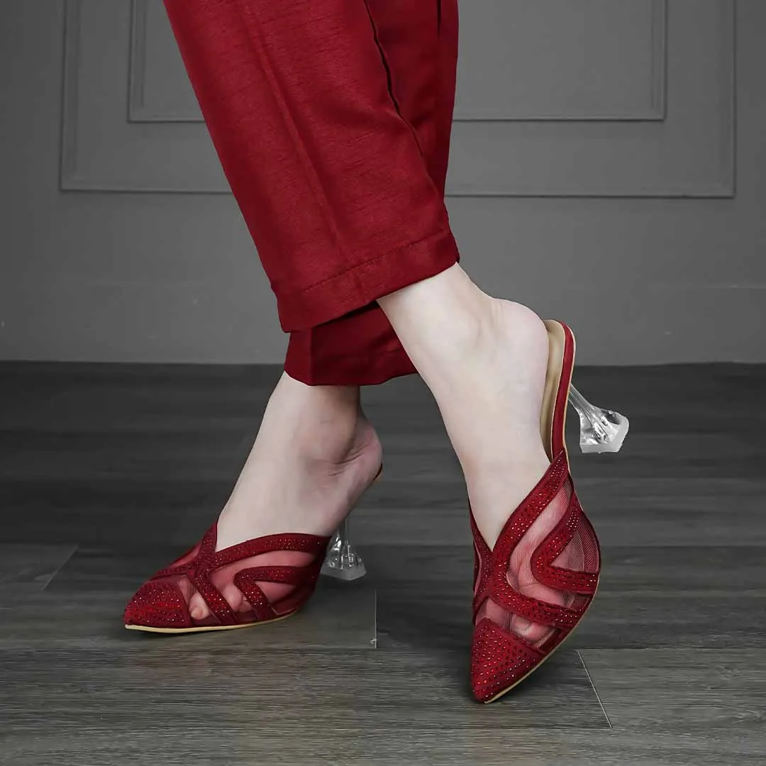 Crystal Sheen Heels Maroon