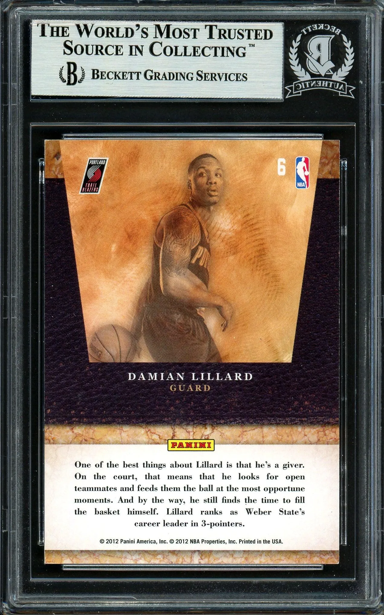 Damian Lillard Autographed 2011-12 Panini Limited Draft Pick Redemption Rookie Card #6 Portland Trail Blazers Beckett BAS #13609381