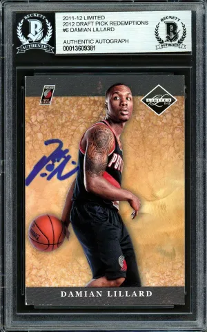 Damian Lillard Autographed 2011-12 Panini Limited Draft Pick Redemption Rookie Card #6 Portland Trail Blazers Beckett BAS #13609381