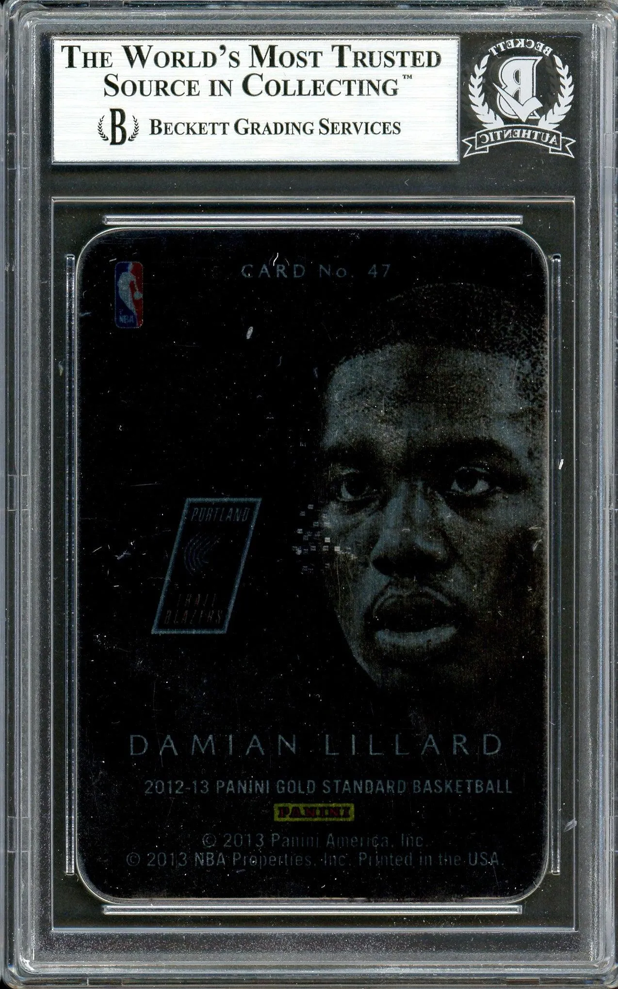 Damian Lillard Autographed 2012-13 Panini Gold Standard Metal Rookie Card #47 Portland Trail Blazers Beckett BAS #13609495