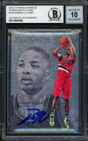 Damian Lillard Autographed 2012-13 Panini Intrigue Rookie Card #138 Portland Trail Blazers Auto Grade Gem Mint 10 Beckett BAS #13605409