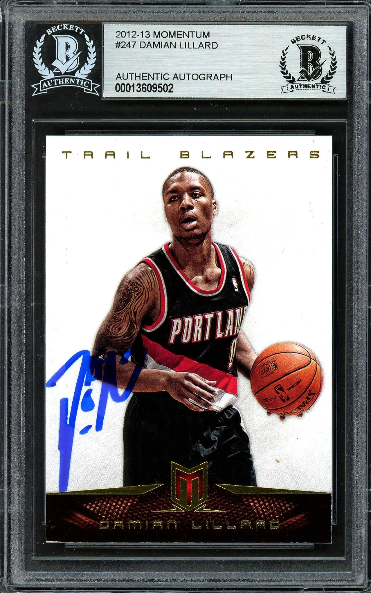 Damian Lillard Autographed 2012-13 Panini Momentum Rookie Card #247 Portland Trail Blazers Beckett BAS #13609502