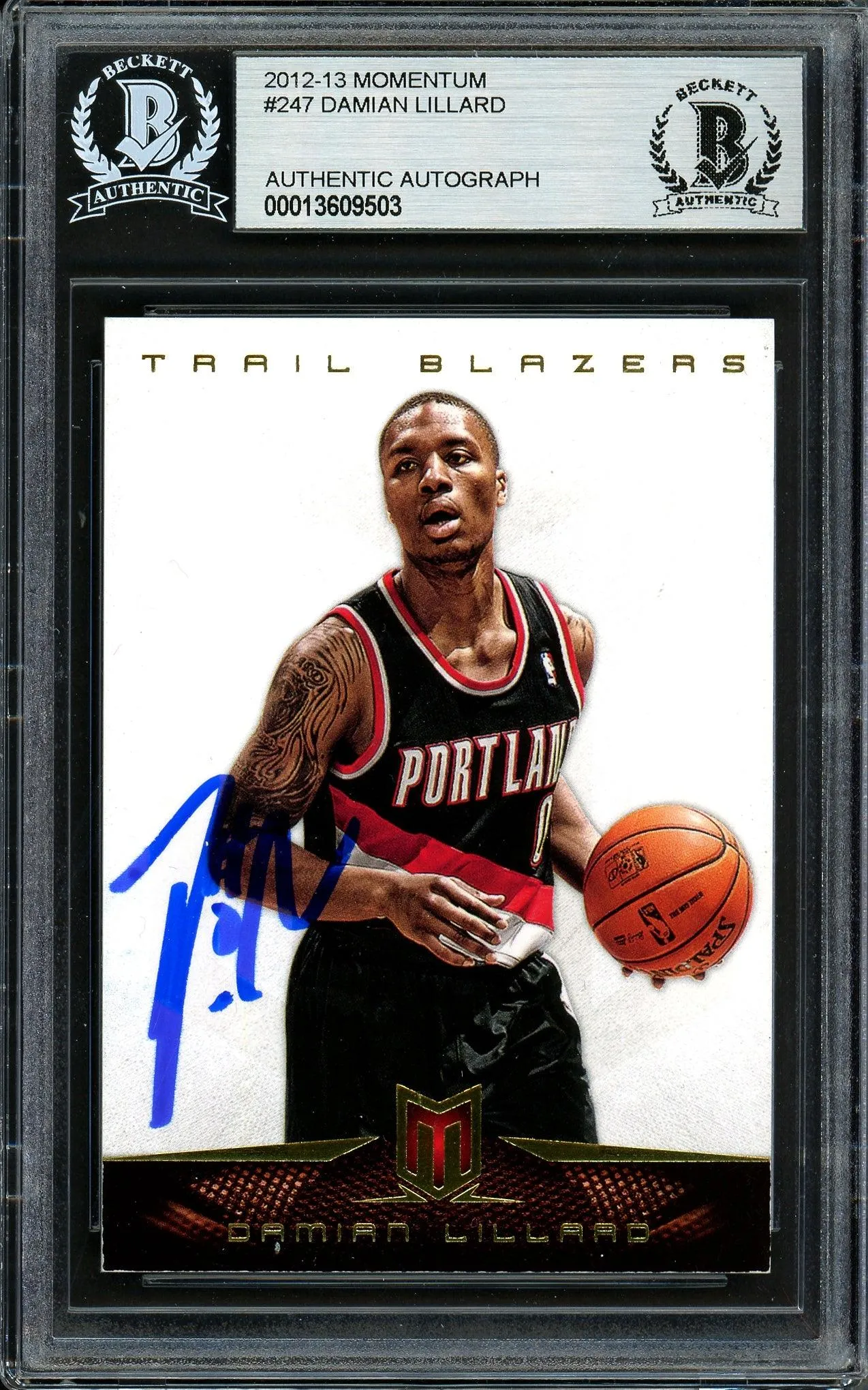 Damian Lillard Autographed 2012-13 Panini Momentum Rookie Card #247 Portland Trail Blazers Beckett BAS #13609503