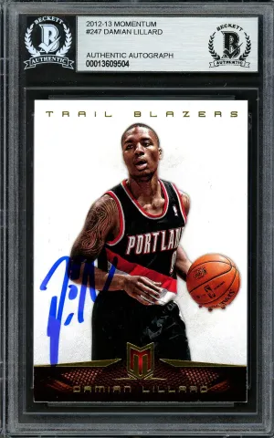 Damian Lillard Autographed 2012-13 Panini Momentum Rookie Card #247 Portland Trail Blazers Beckett BAS #13609504