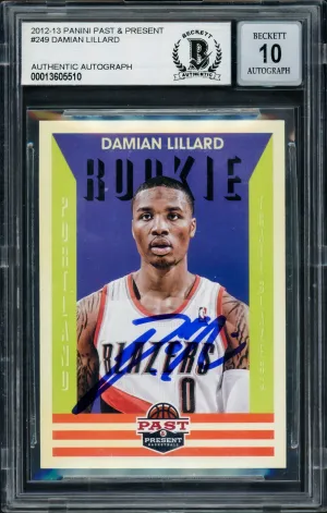 Damian Lillard Autographed 2012-13 Panini Past & Present Rookie Card #249 Portland Trail Blazers Beckett BAS #13605510