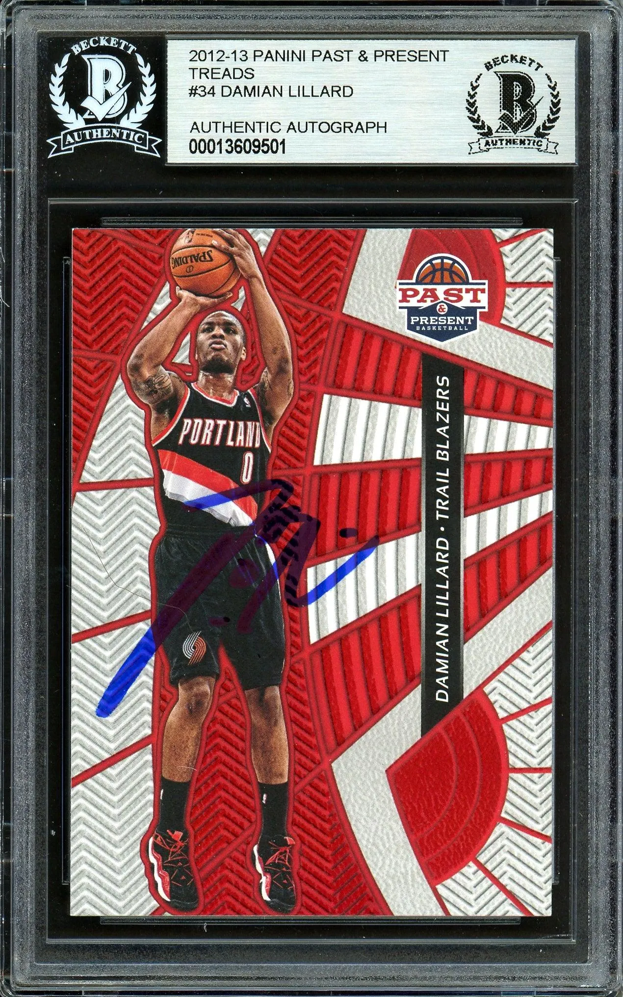 Damian Lillard Autographed 2012-13 Panini Past & Present Rookie Card #34 Portland Trail Blazers Beckett BAS #13609501