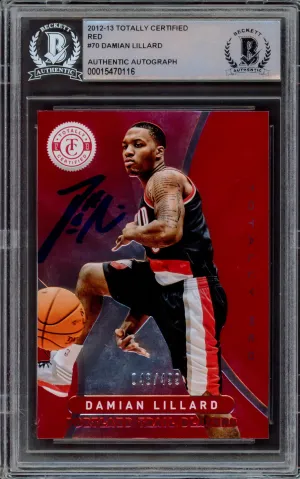 Damian Lillard Autographed 2012-13 Panini Totally Certified Red Rookie Card #70 Portland Trail Blazers #48/499 Beckett BAS #15470116