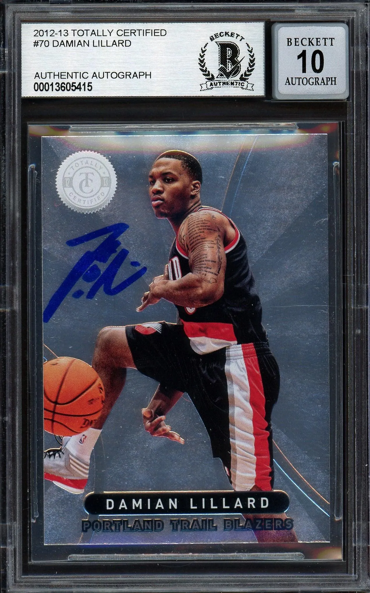 Damian Lillard Autographed 2012-13 Panini Totally Certified Rookie Card #70 Portland Trail Blazers Auto Grade Gem Mint 10 Beckett BAS #13605415