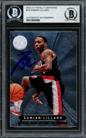 Damian Lillard Autographed 2012-13 Panini Totally Certified Rookie Card #70 Portland Trail Blazers Beckett BAS #13609496