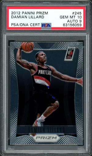 Damian Lillard Autographed 2012 Panini Prizm Rookie Card #245 Portland Trail Blazers PSA 10 Auto Grade Mint 9 On Card PSA/DNA #63156059