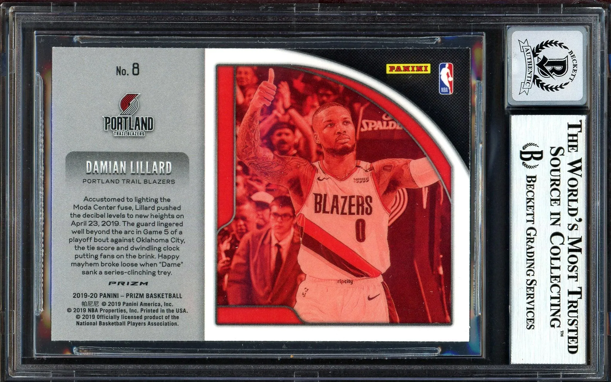 Damian Lillard Autographed 2019-20 Panini Prizm Get Hyped Card #8 Portland Trail Blazers Auto Grade Gem Mint 10 Beckett BAS #13605640