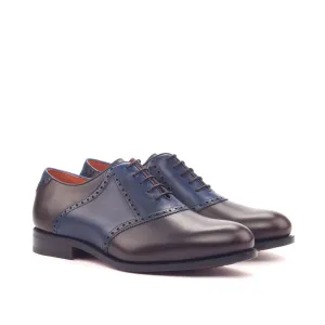 DapperFam Fabrizio in Dark Brown / Navy Men's Italian Leather Saddle