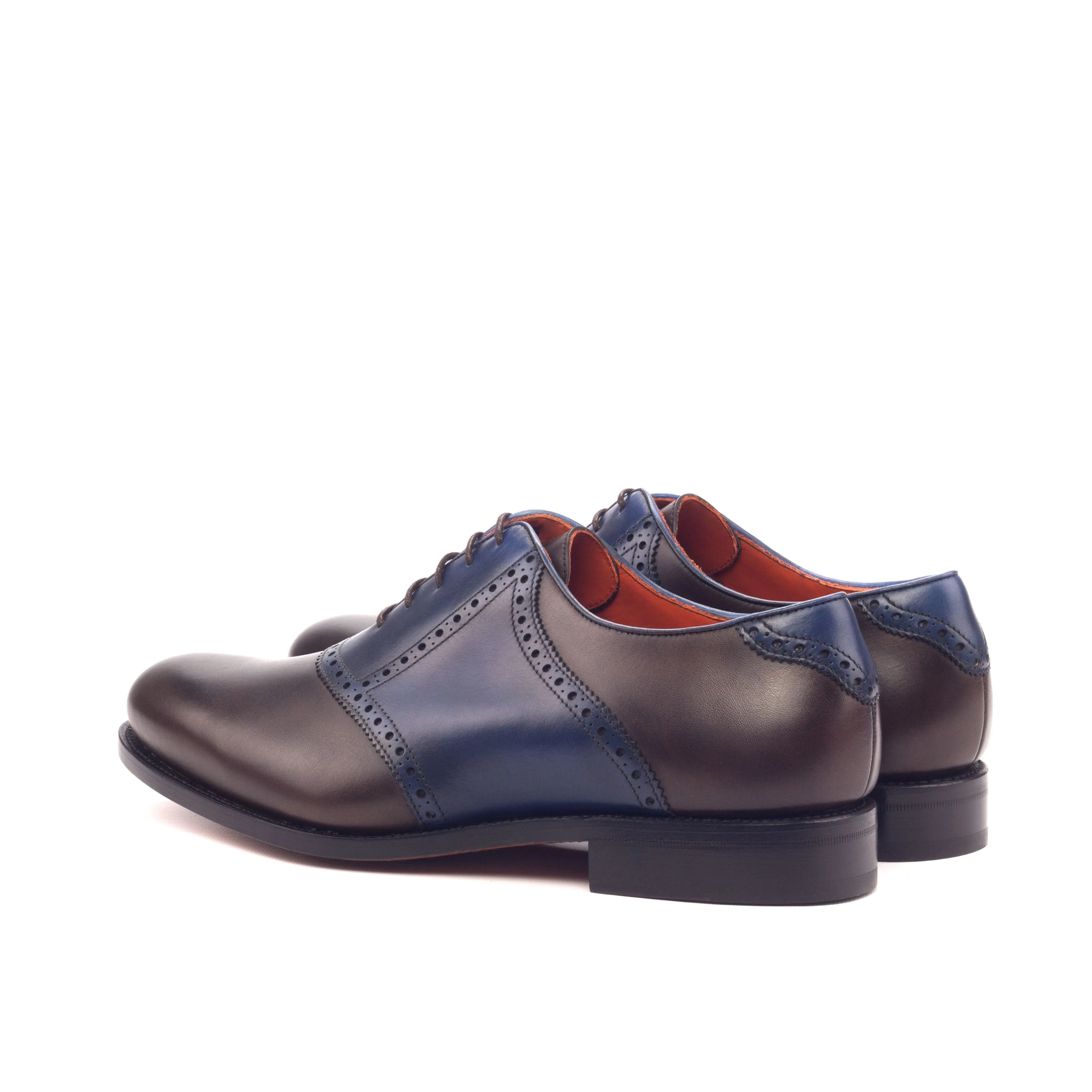 DapperFam Fabrizio in Dark Brown / Navy Men's Italian Leather Saddle