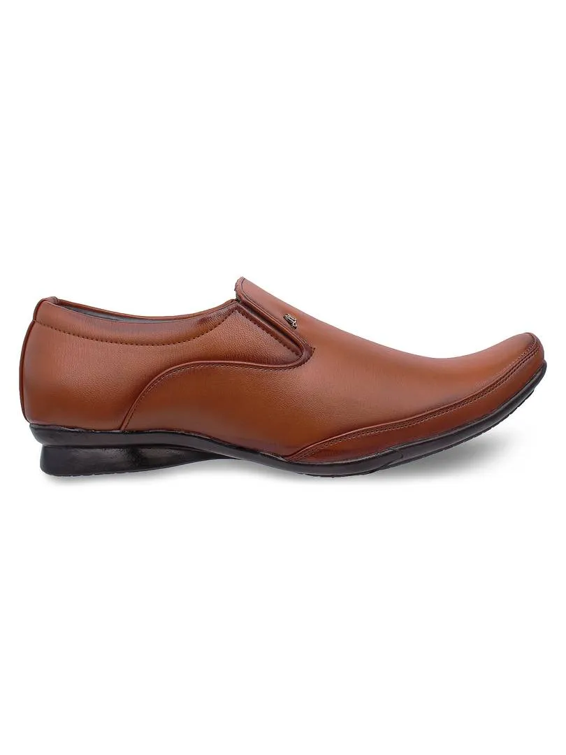 Designer Men's Tan Brown Slip-On Leatherette Office Party Ethnic Wear Formal Shoes