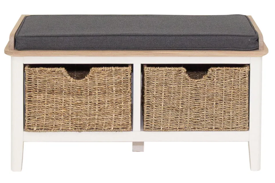 Eimear - Cream And Oak Storage Bench With 2 Wicker Baskets