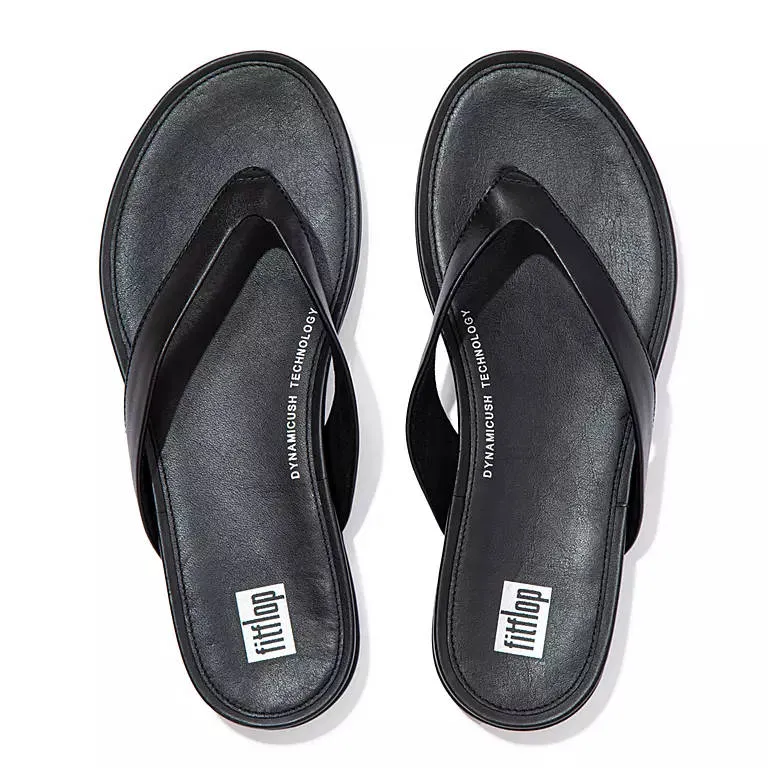 FitFlop Womens Gracie Leather Flip Flops All Black